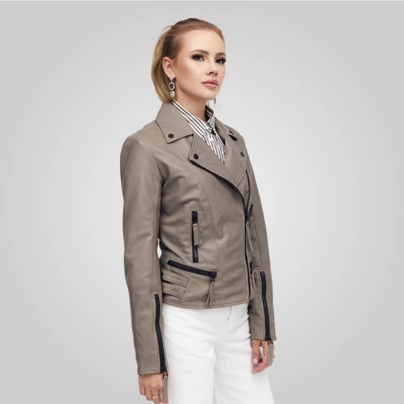 Bod & Christensen Red Oversized Irida Leather Moto Jacket - Picture 7 of 12